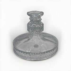 Vintage Clear Glass Candle Holder Pedestal Diamond Cut Heavy Pillar Candlestic